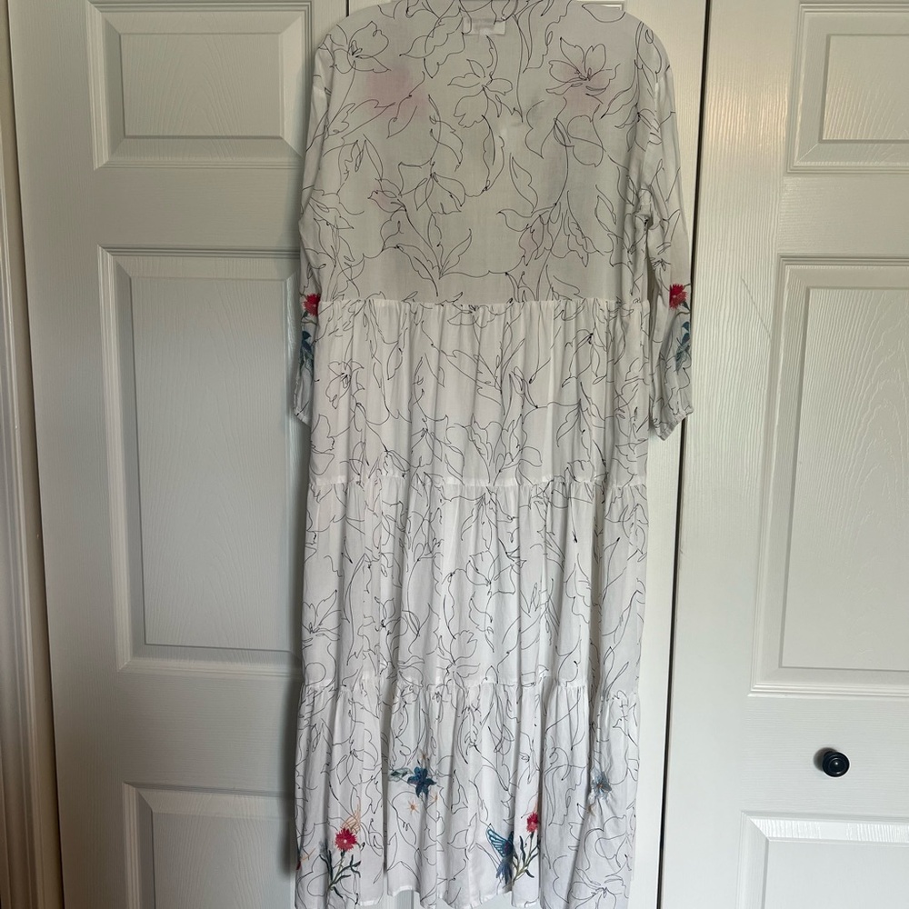 Johnny Was White and Red Embellished Long Sleeve Sundress